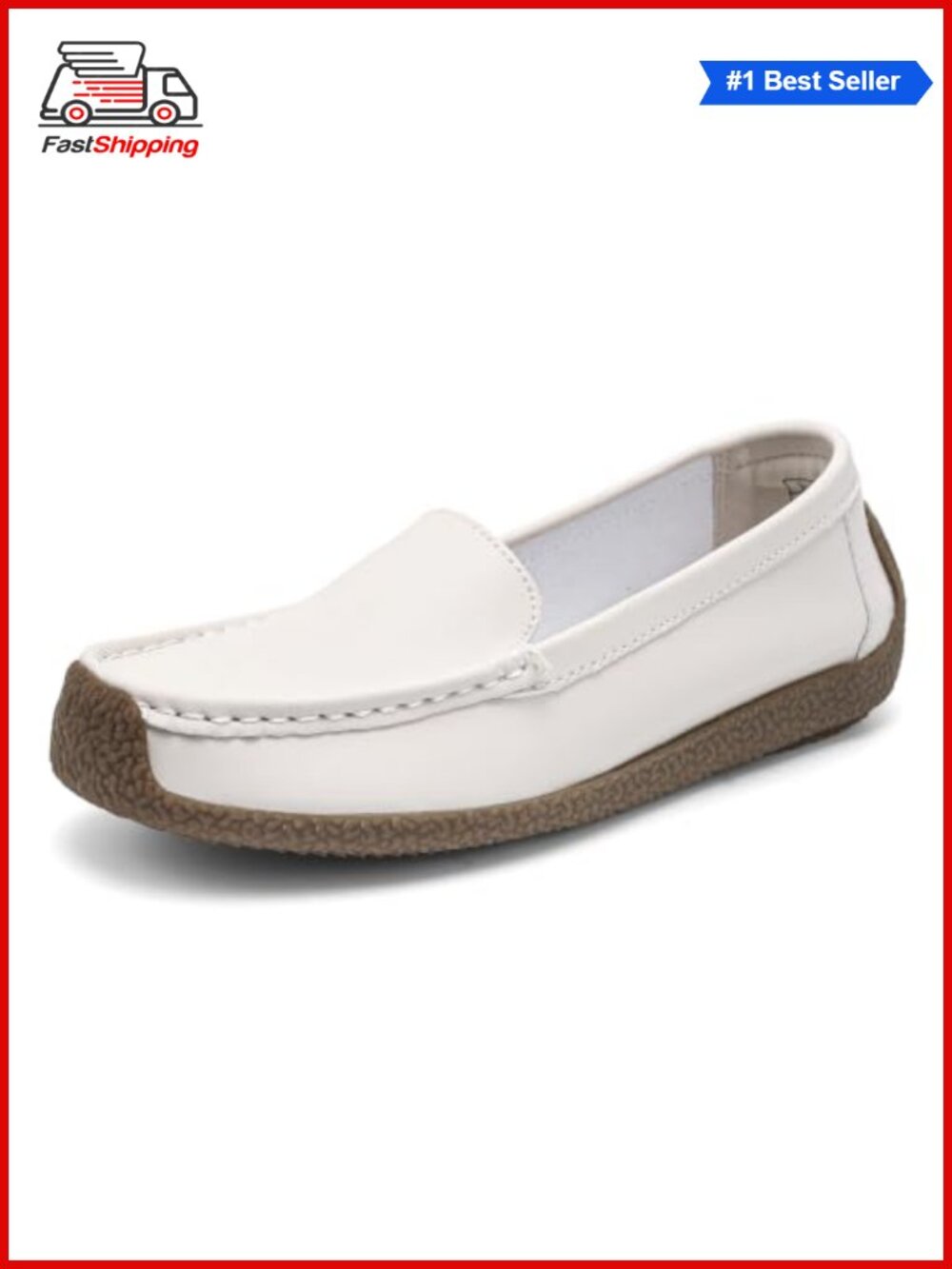 Women's Lightweight Leather Loafers Slip-On Comfort Driving Walking Flats